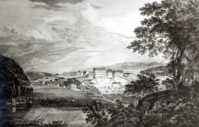 Veduta di Bethlem, il grande insediamento moravo nella provincia della Pennsylvania da 